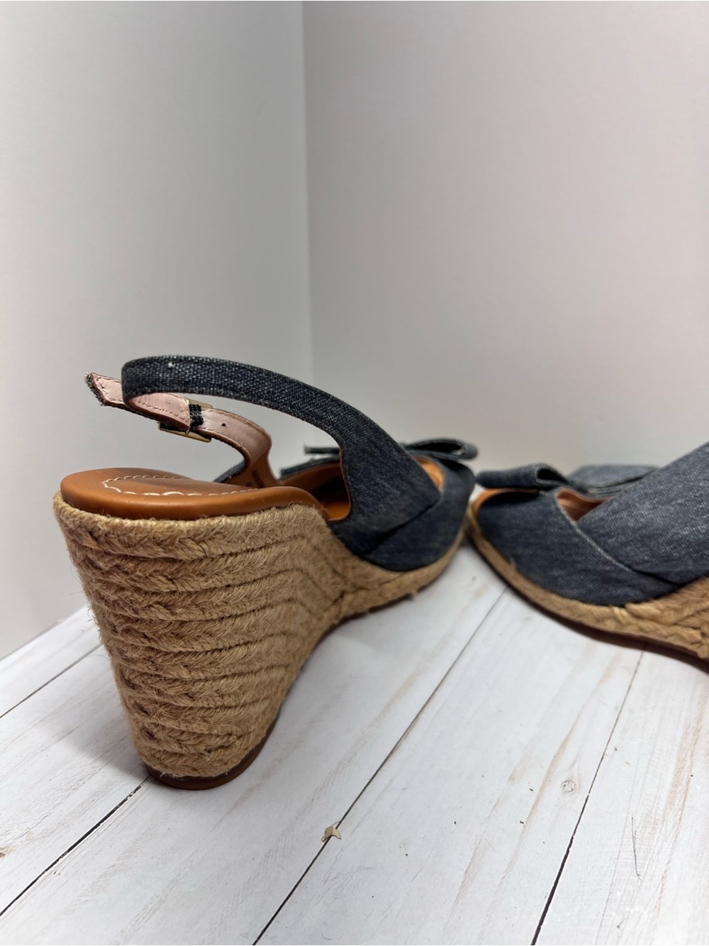 Kate Spade Jaden Chambray Wedge Sandals Bow Espadrille Size 8.5M - Picture 7 of 11